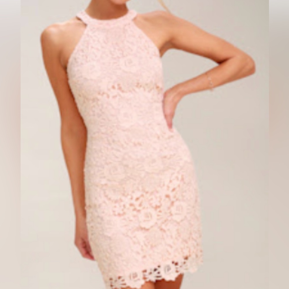 Lulu's Love Poem Blush Pink Lace Halter Mini Dress